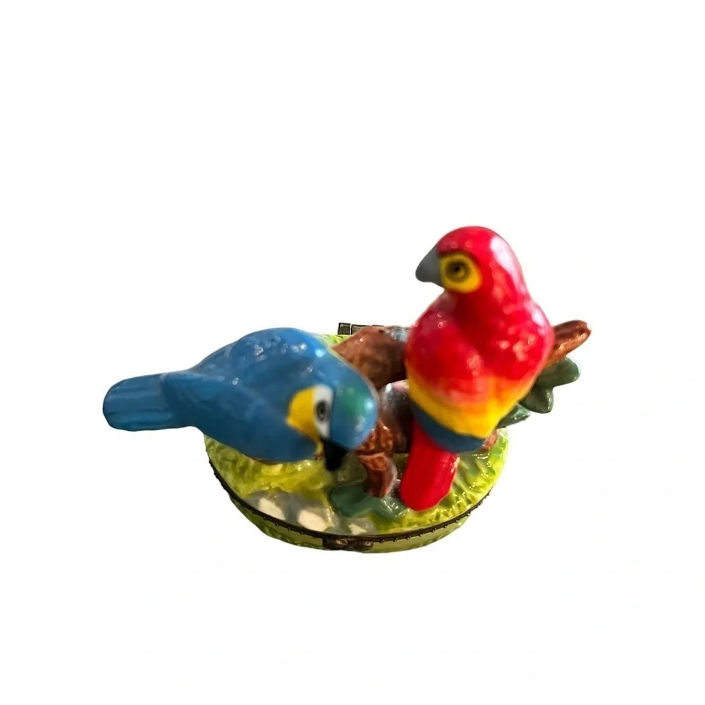 Vintage Parrots on Branch Trinket Box Tropical Beach